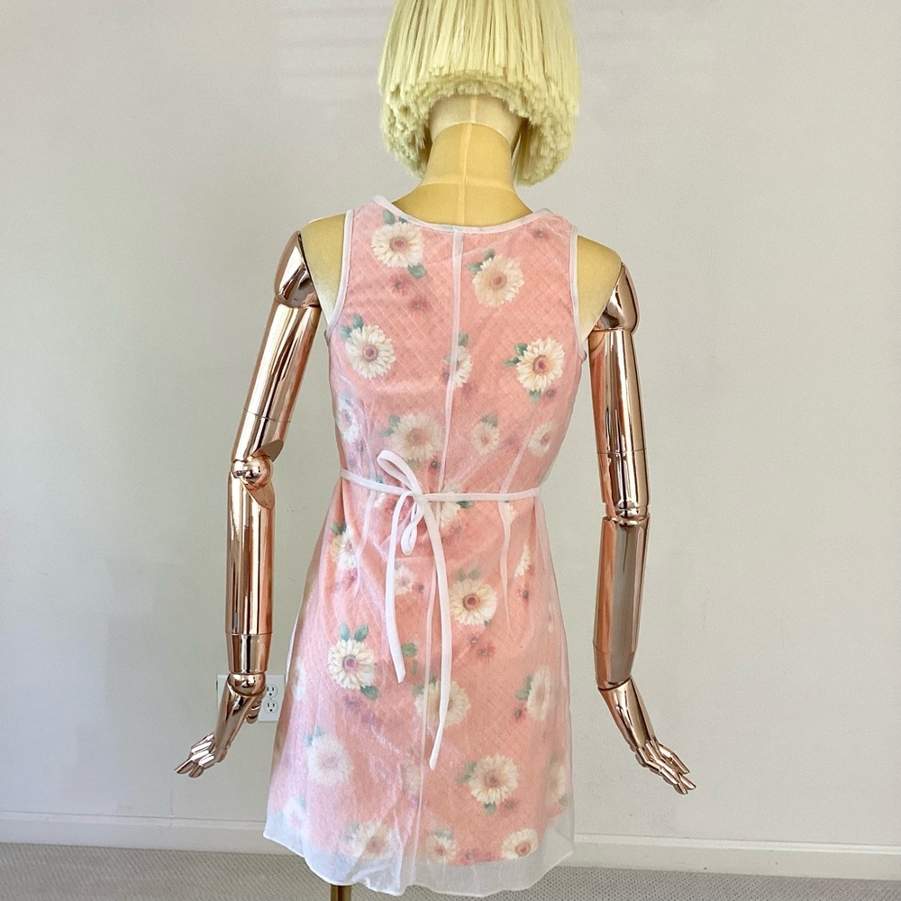 Vintage Orange/ White Floral Sleeveless Summer Mini Dress SZ S - Picture 3 of 6
